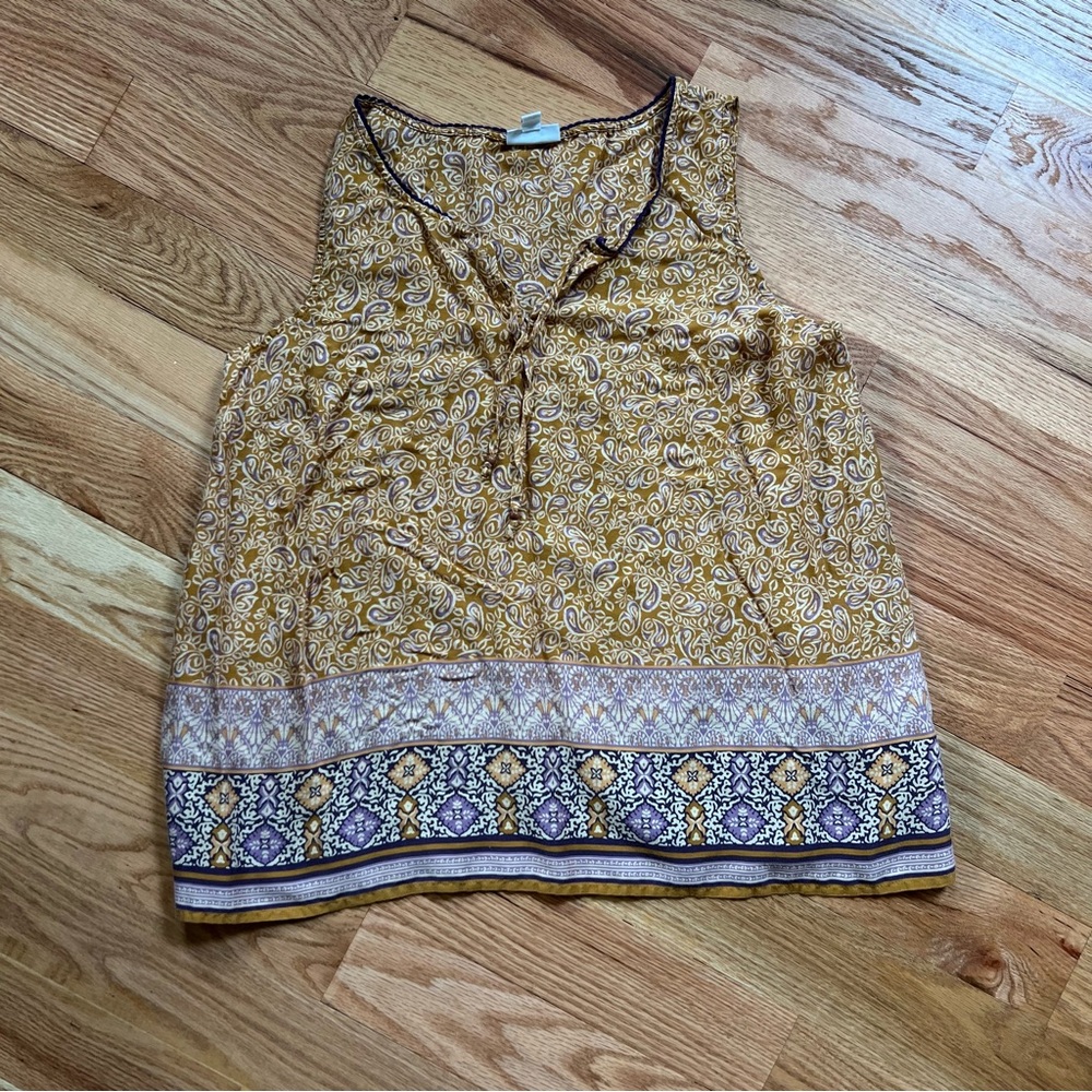 J. Jill Mustard Paisley & Border Print Sleeveless Tank